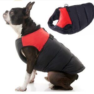 Padded Vest Dog Jacket - Solid Red, Medium - Warm Zip Up Dog Vest Fleece